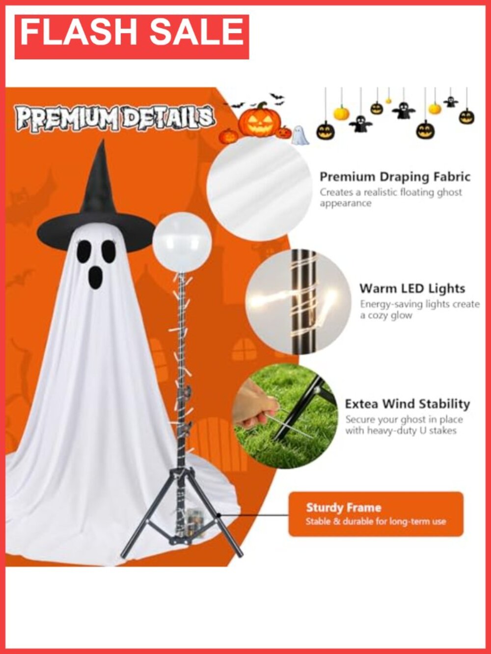 5FT Lighted Ghost Halloween Decorations 2 Pack Remote LED Outdoor Yard - Picture 2 of 6